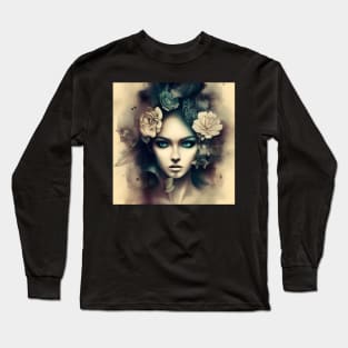 Beaux Animes Art, Beautiful Anime Girl with flowers in her hair Design Long Sleeve T-Shirt